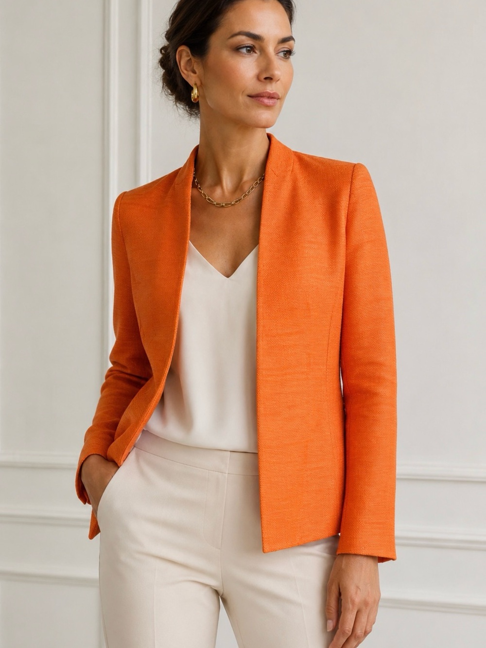 Akris Orange Open Front Textured Viscose Blazer Jacket Italy Luxury 8